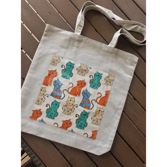 Printed semi-linen shopping bag "Cats"